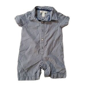 Pottery Barn Kids One Piece Outfit 3 - 6 Months Blue And White Gingham Print
